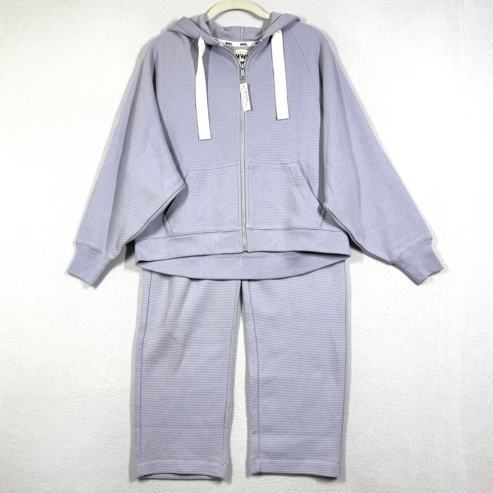 Madewell Hoodie Pants SET Womens XS XXS Textured Waffle Cocoon Zip Lavender NWT